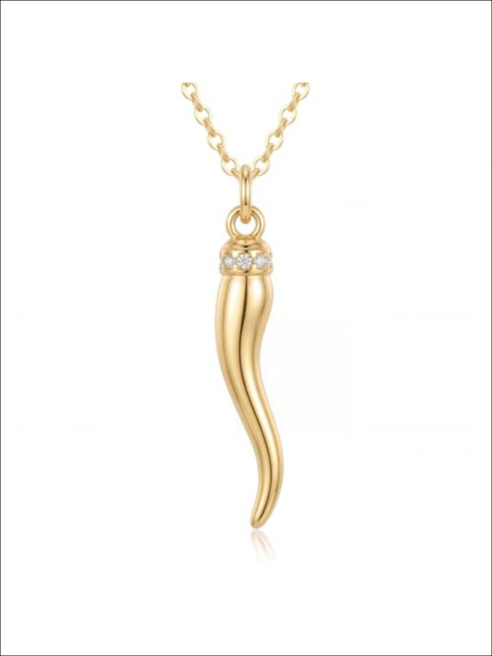 14K Gold Plated Italian Horn Necklace 30mm Cornicello Talisman 18" Chain